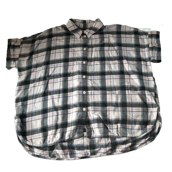 MADEWELL Womens Button Down Plaid Boxy Short Sleeve Shirt Size Small - Picture 1 of 15